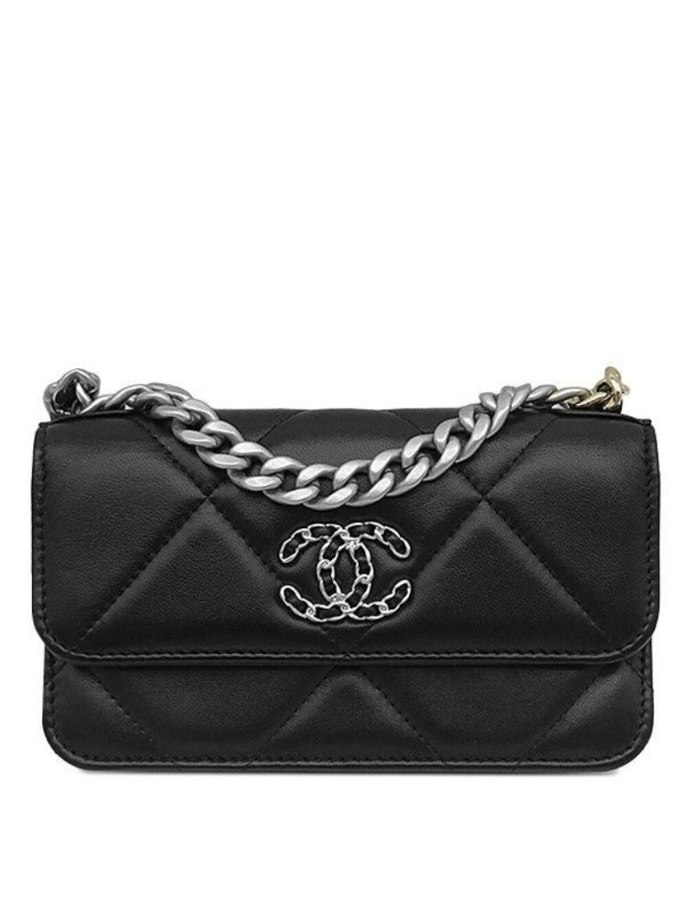 Chanel Chain Wallet Chanel 19 Clutch Lambskin Black Silver